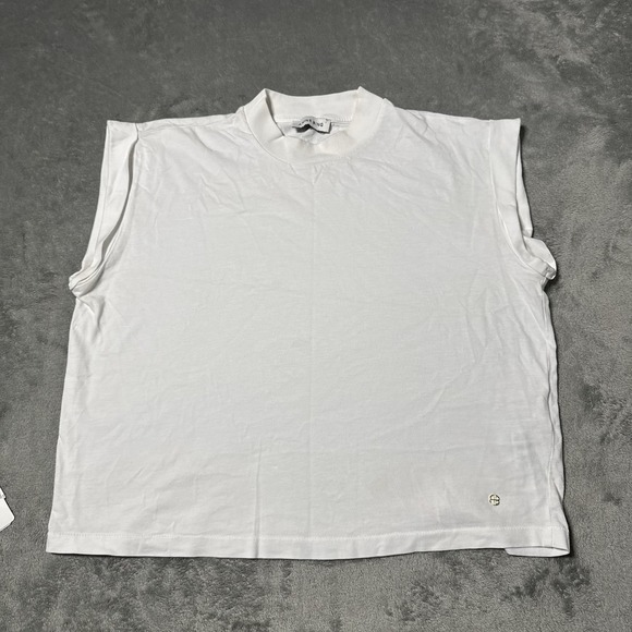 Anine Bing White Short Sleeve Logo Shirt Sz Small 100% Cotton - Picture 1 of 8